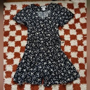Vintage 90s Grunge Navy Blue Floral Romper